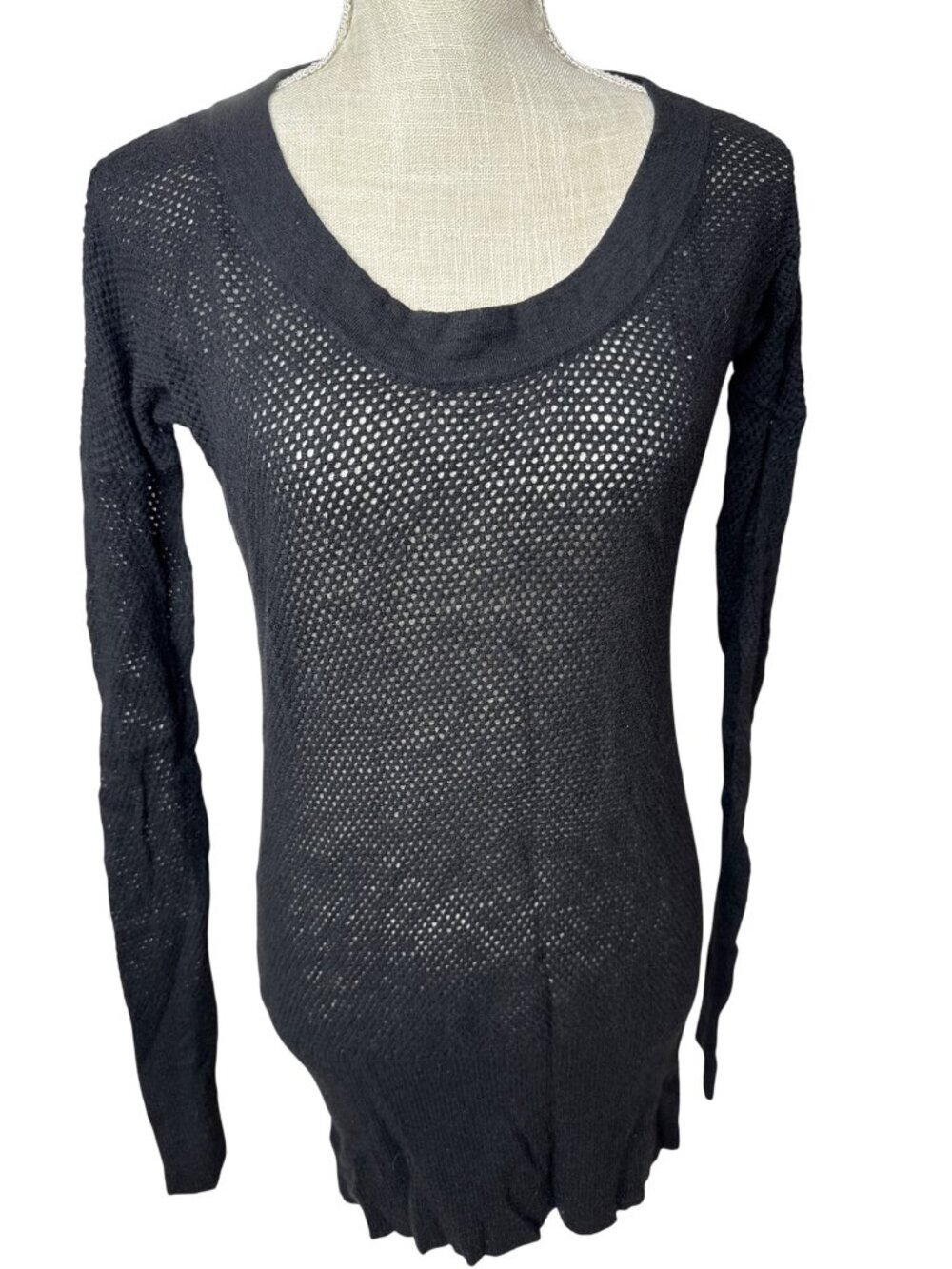 James Perse Womens Black Mesh Knit Long Sleeve Sweater Top Size M